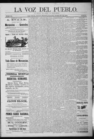 La Voz Del Pueblo Newspaper March 28, 1891 kapağı