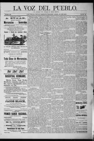La Voz Del Pueblo Newspaper April 18, 1891 kapağı