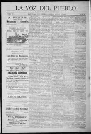 La Voz Del Pueblo Newspaper May 9, 1891 kapağı