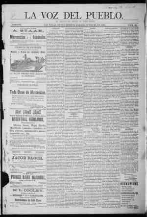 La Voz Del Pueblo Newspaper June 27, 1891 kapağı