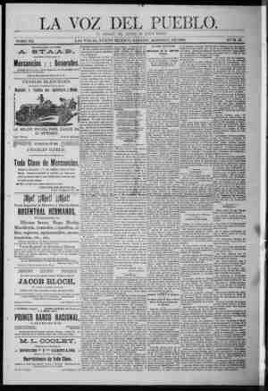 La Voz Del Pueblo Newspaper August 1, 1891 kapağı