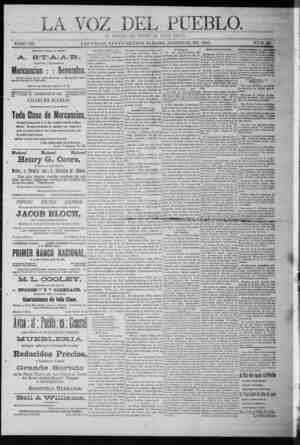 La Voz Del Pueblo Newspaper August 15, 1891 kapağı