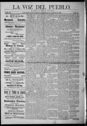 La Voz Del Pueblo Newspaper August 22, 1891 kapağı
