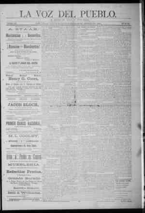 La Voz Del Pueblo Newspaper August 29, 1891 kapağı
