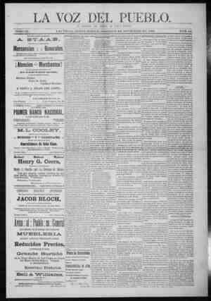 La Voz Del Pueblo Newspaper November 21, 1891 kapağı
