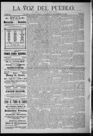 La Voz Del Pueblo Newspaper November 28, 1891 kapağı