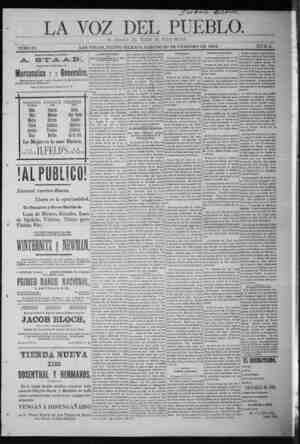 La Voz Del Pueblo Newspaper February 20, 1892 kapağı