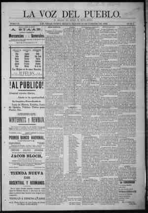 La Voz Del Pueblo Newspaper February 27, 1892 kapağı