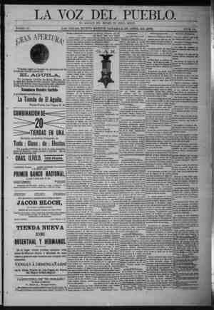 La Voz Del Pueblo Newspaper April 9, 1892 kapağı