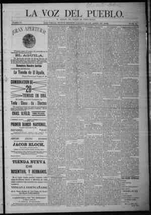 La Voz Del Pueblo Newspaper April 16, 1892 kapağı