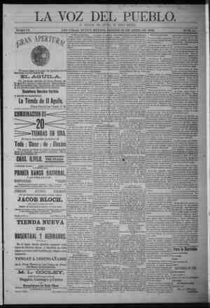 La Voz Del Pueblo Newspaper April 30, 1892 kapağı