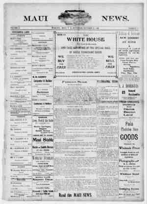 The Maui News Newspaper 20 Ekim 1900 kapağı
