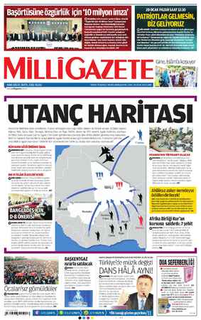 Milli Gazete Gazetesi 18 Ocak 2013 kapağı