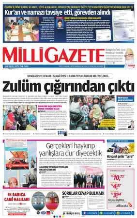 Milli Gazete Gazetesi 21 Ocak 2013 kapağı