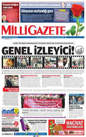 Milli Gazete Gazetesi 23 Ocak 2013 kapağı