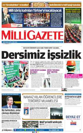 Milli Gazete Gazetesi 24 Ocak 2013 kapağı