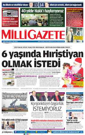 Milli Gazete Gazetesi 25 Ocak 2013 kapağı
