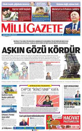 Milli Gazete Gazetesi 26 Ocak 2013 kapağı