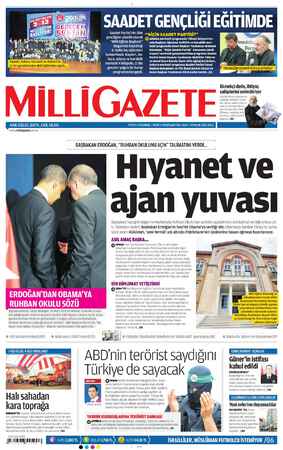 Milli Gazete Gazetesi 29 Ocak 2013 kapağı