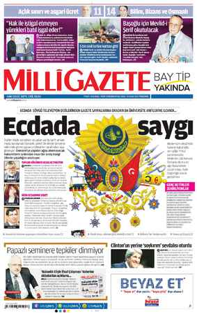 Milli Gazete Gazetesi 31 Ocak 2013 kapağı