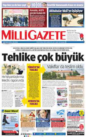 Milli Gazete Gazetesi 6 Şubat 2013 kapağı