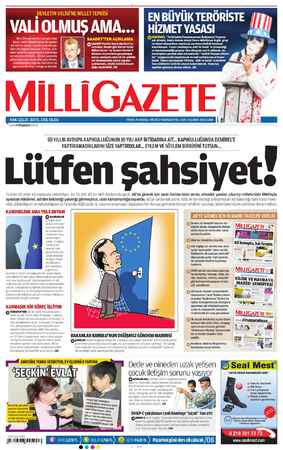 Milli Gazete Gazetesi 8 Şubat 2013 kapağı