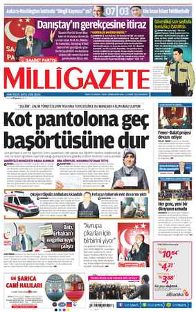 Milli Gazete Gazetesi 11 Şubat 2013 kapağı