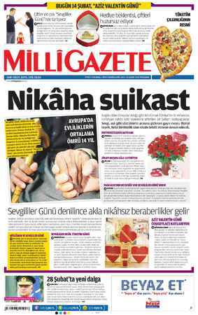 Milli Gazete Gazetesi 14 Şubat 2013 kapağı