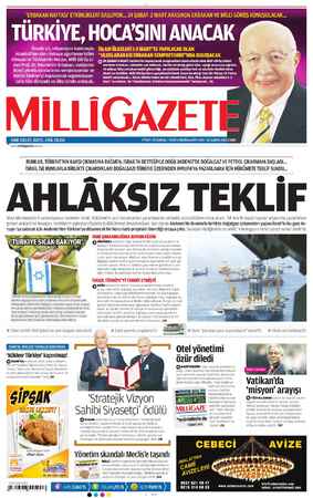 Milli Gazete Gazetesi 15 Şubat 2013 kapağı