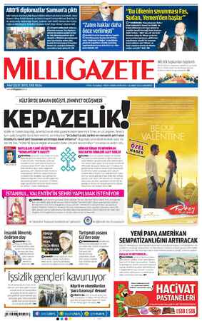 Milli Gazete Gazetesi 16 Şubat 2013 kapağı
