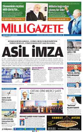 Milli Gazete Gazetesi 22 Şubat 2013 kapağı