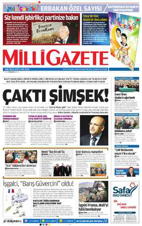 Milli Gazete Gazetesi 24 Şubat 2013 kapağı