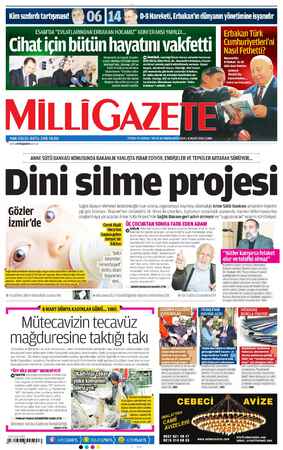 Milli Gazete Gazetesi 8 Mart 2013 kapağı
