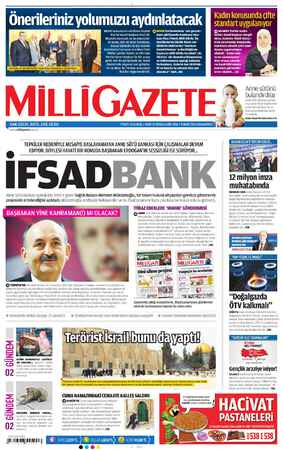 Milli Gazete Gazetesi 9 Mart 2013 kapağı