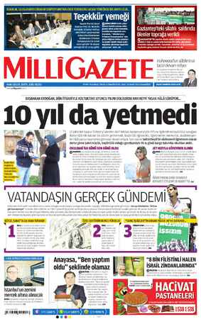 Milli Gazete Gazetesi 16 Mart 2013 kapağı