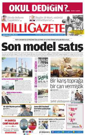Milli Gazete Gazetesi 18 Mart 2013 kapağı