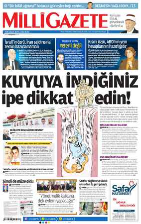 Milli Gazete Gazetesi 24 Mart 2013 kapağı