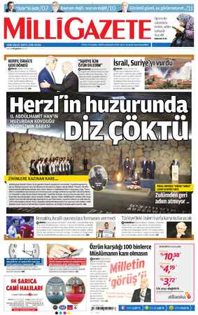 Milli Gazete Gazetesi 25 Mart 2013 kapağı