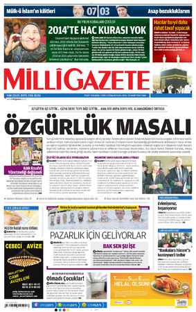 Milli Gazete Gazetesi 29 Mart 2013 kapağı