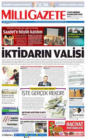 Milli Gazete Gazetesi 30 Mart 2013 kapağı
