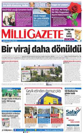 Milli Gazete Gazetesi 7 Nisan 2013 kapağı