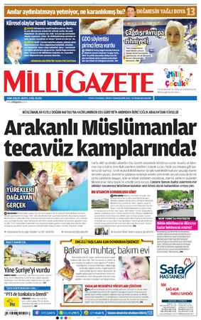 Milli Gazete Gazetesi 14 Nisan 2013 kapağı
