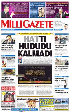 Milli Gazete Gazetesi 20 Nisan 2013 kapağı