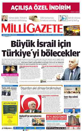 Milli Gazete Gazetesi 24 Nisan 2013 kapağı