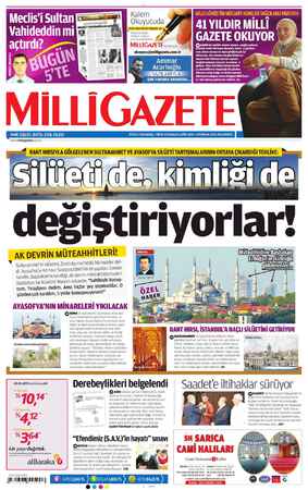 Milli Gazete Gazetesi 29 Nisan 2013 kapağı