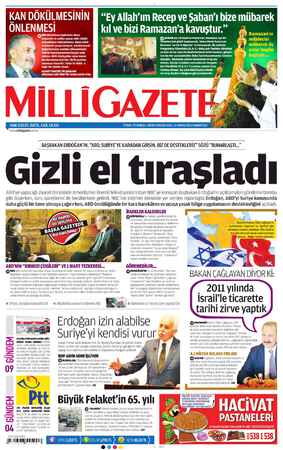 Milli Gazete Gazetesi 11 Mayıs 2013 kapağı