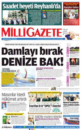 Milli Gazete Gazetesi 15 Mayıs 2013 kapağı