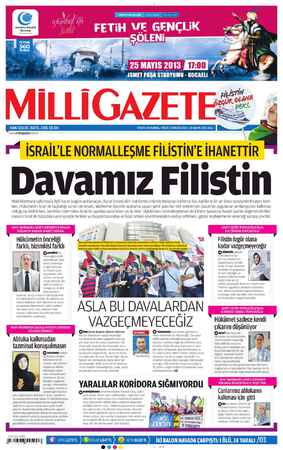 Milli Gazete Gazetesi 21 Mayıs 2013 kapağı