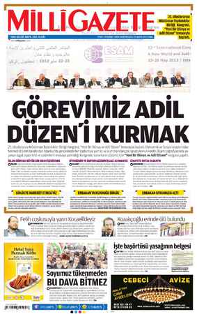 Milli Gazete Gazetesi 24 Mayıs 2013 kapağı