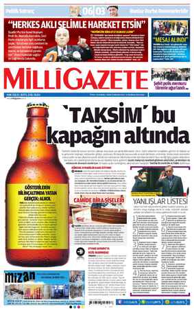 Milli Gazete Gazetesi 4 Haziran 2013 kapağı